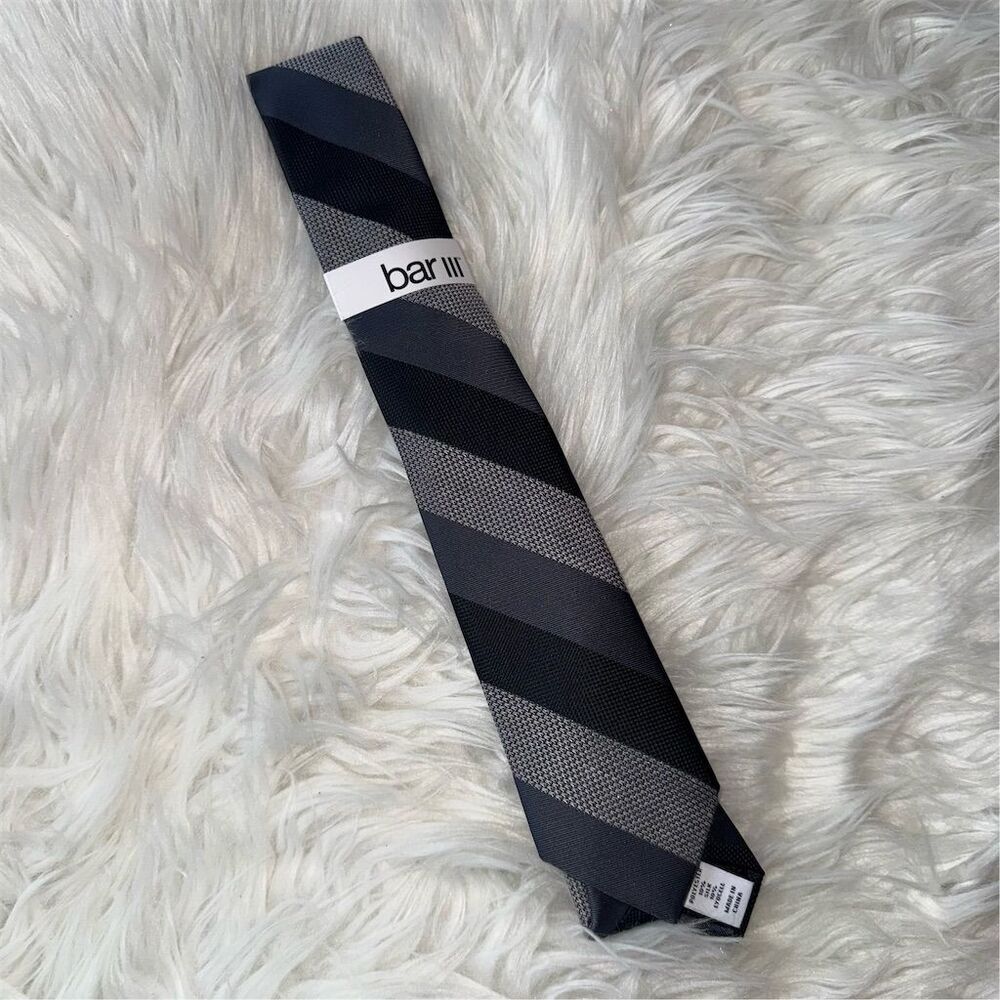 Bar III Men's Gray & Black Striped Tie Classic Office Suit Business Formal‎